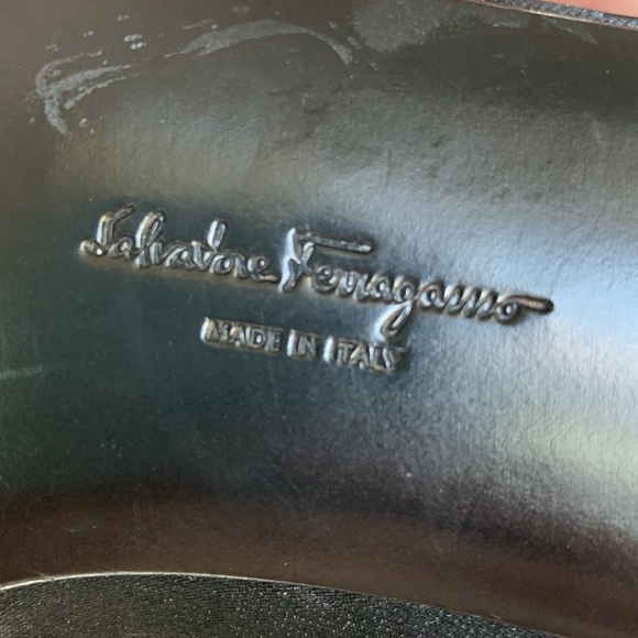 Salvatore Ferragamo Black Satin block heels with crystal inset size 10 - Picture 10 of 11